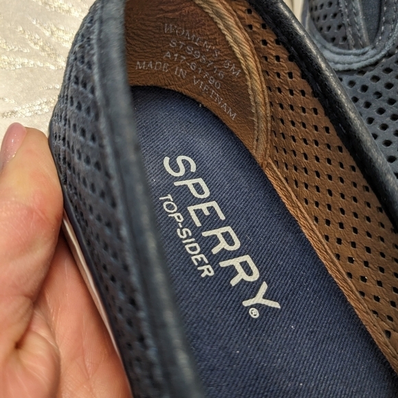 SPERRY SLIDES Dusty Blue Leather Slip On Sneakers Wm Sz 5 - Picture 10 of 11